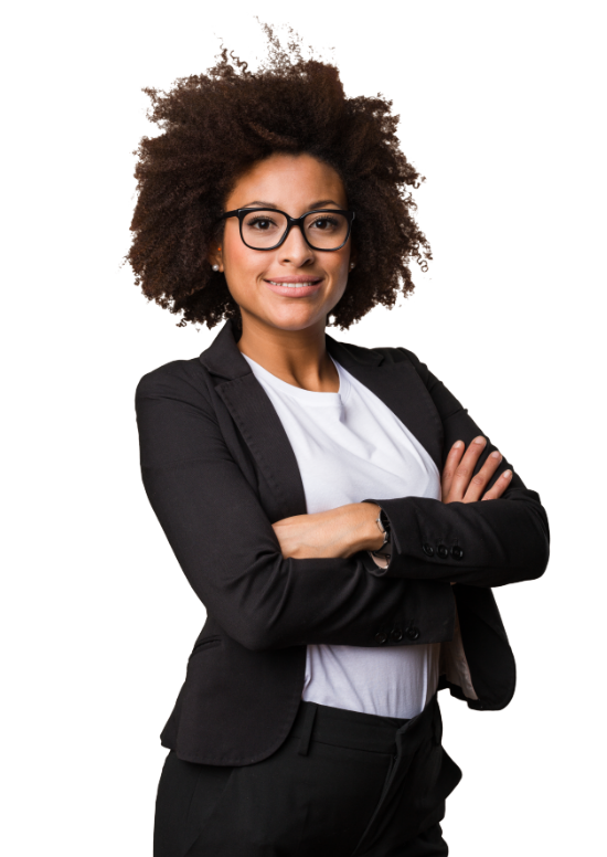 Young business woman smiling at camera with her arms crossed